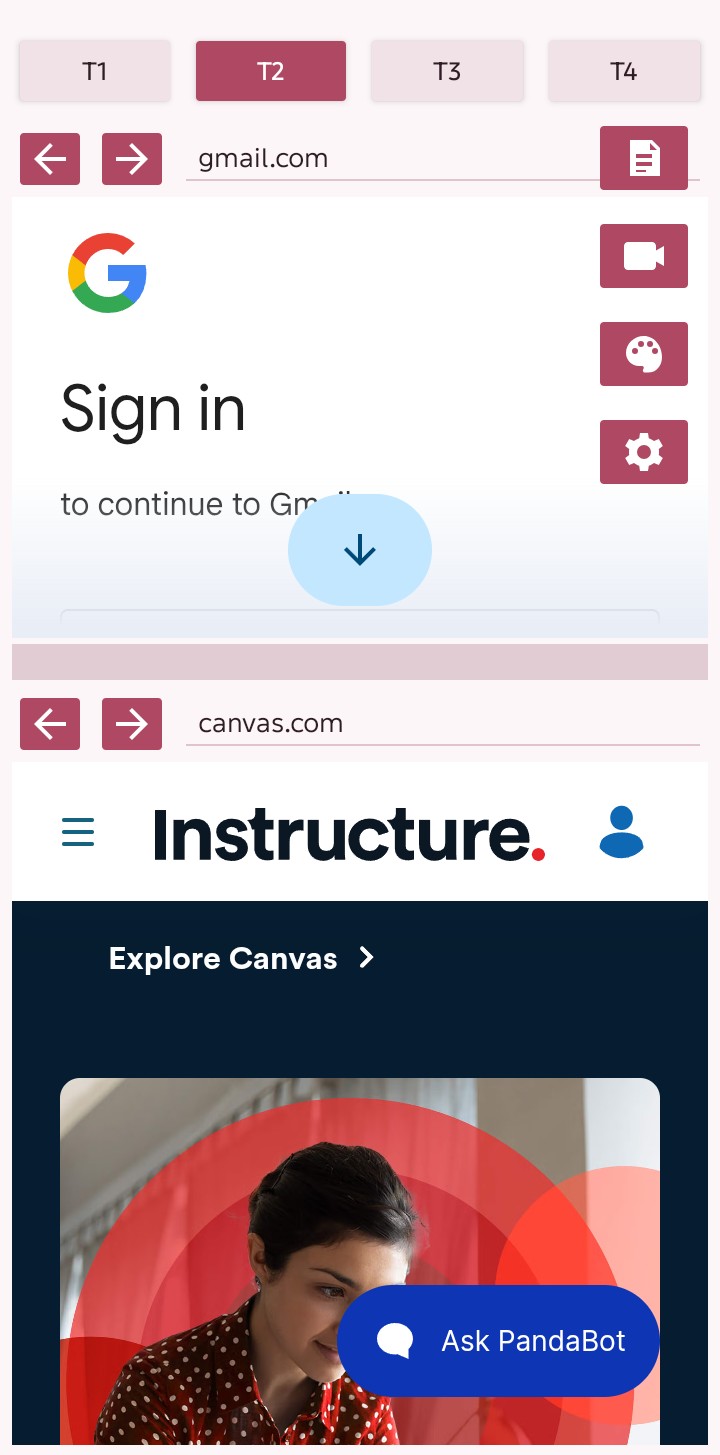 Split Dual Browser Tab 2 showing Gmail and Canvas